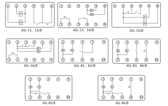 JGL-85/Ⅱ二相靜態(tài)反時(shí)限過流繼電器內(nèi)部端子外引接線圖