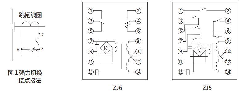 ZJ5中間繼電器內部接線圖及外引接線圖(正視圖)