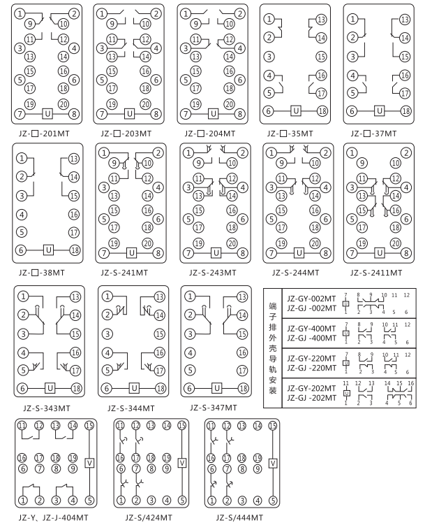 JZ-S-344MT跳位、合位、電源監視中間繼電器內部接線圖